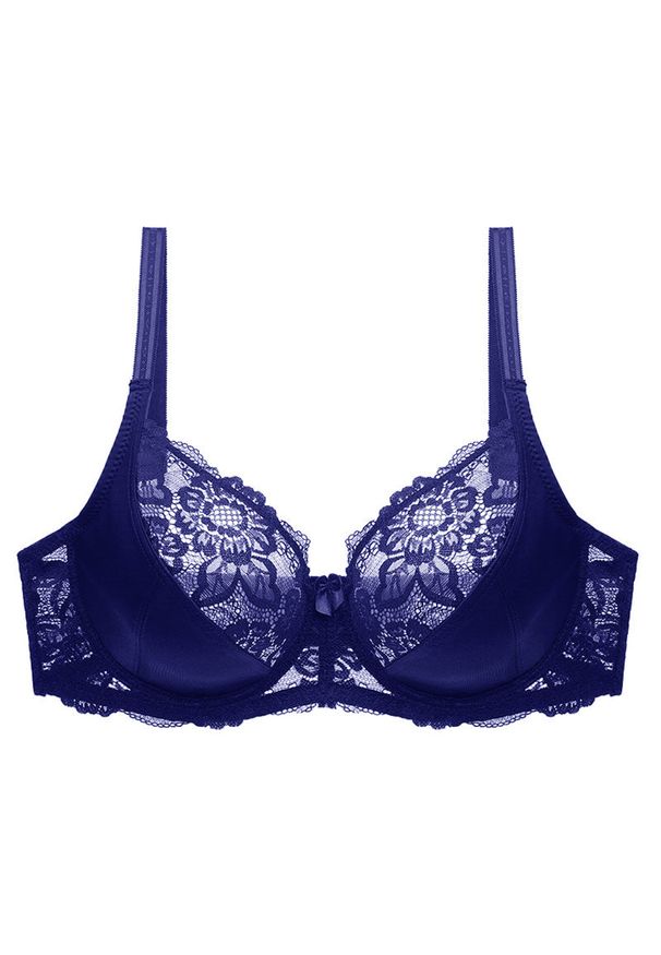 Intica - Biustonosz koronkowy push-up z efektem dekoltu Edda. Kolor: niebieski. Materiał: koronka. Rodzaj stanika: push-up. Wzór: koronka