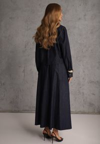 Renee - Granatowy Komplet z Bawełniano-Wiskozowej Imitacji Jeansu z Koszulą i Spódnicą z Paskiem Andaig. Kolor: niebieski. Materiał: wiskoza, jeans, bawełna #4