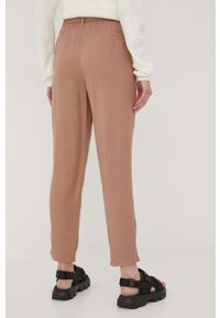 Tom Tailor spodnie damskie kolor brązowy proste high waist. Stan: podwyższony. Kolor: brązowy. Materiał: jedwab, tkanina, materiał