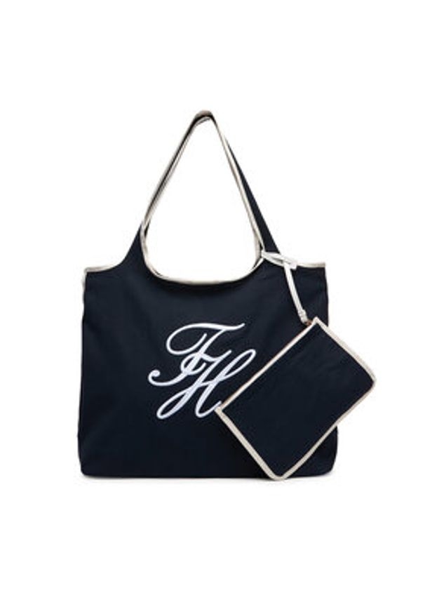 TOMMY HILFIGER - Tommy Hilfiger Torebka Th Summer Tote Canvas AW0AW18398 Granatowy. Kolor: niebieski