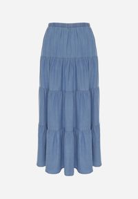 Born2be - Niebieska Rozkloszowana Spódnica z Lyocellu z Wysokim Stanem i Falbanami Emorithia. Okazja: na co dzień. Stan: podwyższony. Kolor: niebieski. Materiał: materiał. Styl: casual, klasyczny #5