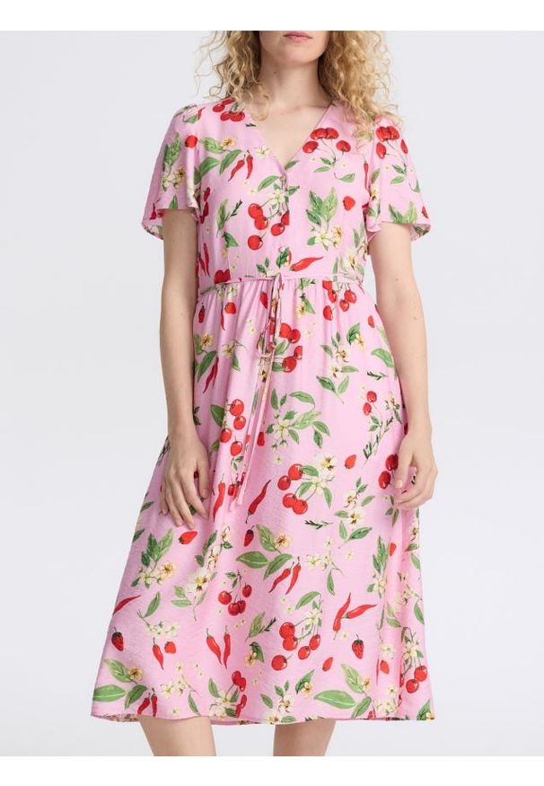 Reserved - Wzorzysta sukienka midi z wiskozą - wielobarwny. Materiał: wiskoza. Długość: midi