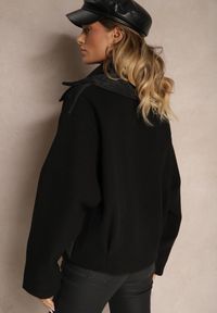 Renee - Czarna Kurtka Zapinana na Napy z Odpinanym Kołnierzem i Materiałowymi Wstawkami Liolie. Okazja: na co dzień. Kolor: czarny. Materiał: materiał. Styl: elegancki, casual