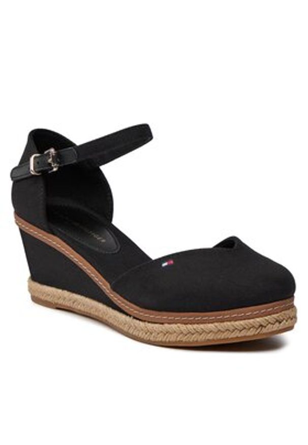 TOMMY HILFIGER - Tommy Hilfiger Espadryle Basic Close Toe Mid Wedge FW0FW04787 Czarny. Kolor: czarny. Materiał: materiał