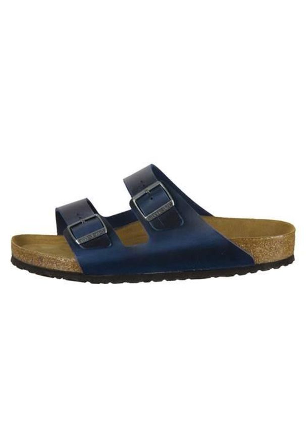 Klapki damskie Birkenstock Arizona Sfb. Kolor: niebieski. Materiał: skóra. Styl: sportowy