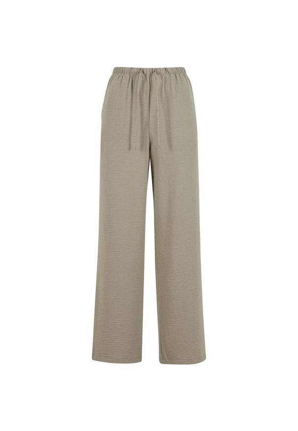 Damskie spodnie z szerokimi nogawkami Urban Classics Structured. Kolor: zielony. Długość: długie