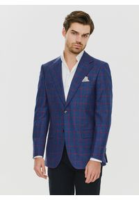 Pako Lorente - PAKO LORENTE – Granatowa marynarka w czerwoną kratę. Kolor: czerwony, niebieski, wielokolorowy. Materiał: wełna, len, jedwab #1