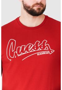 Guess - GUESS Czerwony t-shirt męski beachwear. Kolor: czerwony #5