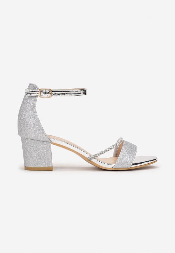 Born2be - Srebrne Sandały na Słupku z Brokatem i Paskiem z Cyrkonii Fih. Zapięcie: pasek. Kolor: srebrny. Obcas: na słupku