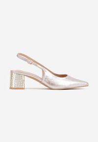 Renee - Szampańskie Czółenka Slingback VICES na Tłoczonym Słupku z Metalicznym Połyskiem Jenesa. Zapięcie: pasek. Kolor: złoty. Szerokość cholewki: normalna. Obcas: na słupku #7