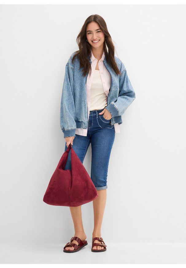 bonprix - Dżinsy straight, mid waist, cropped. Kolor: niebieski