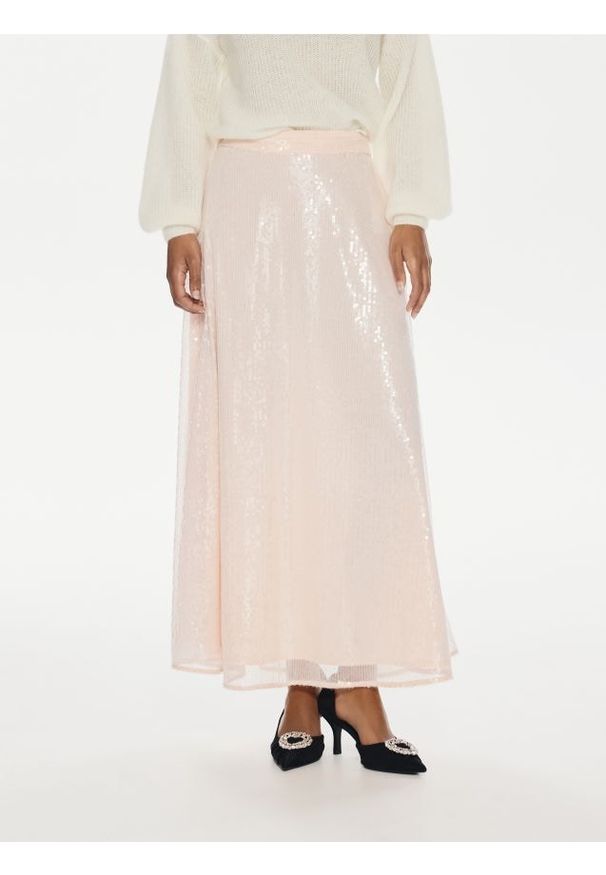 Reserved - Spódnica midi z cekinami - różowy. Kolor: różowy. Materiał: dzianina