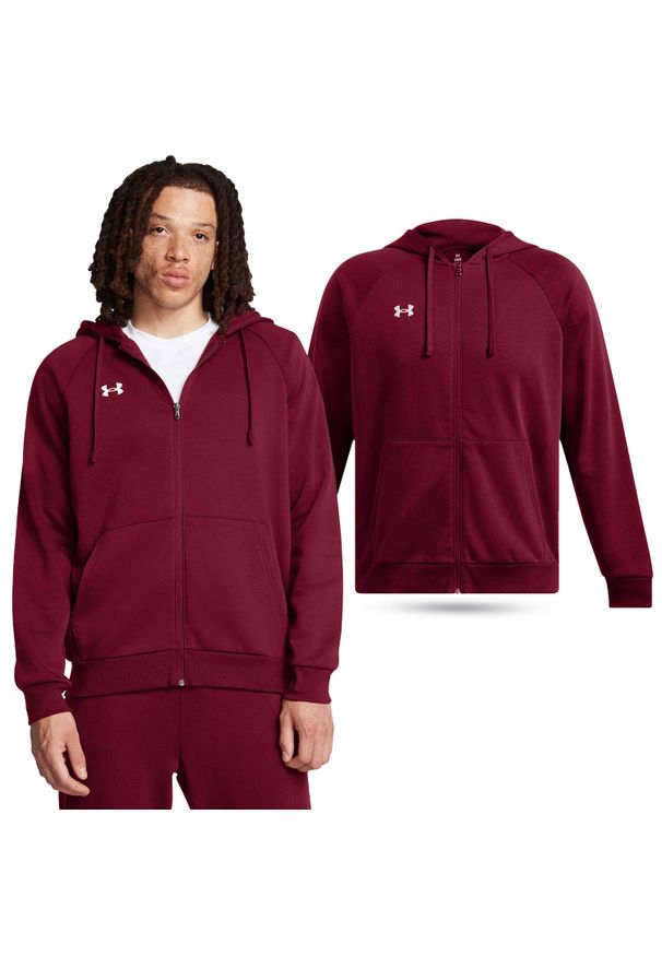 Bluza męska Under Armour Rival Fleece FZ Hoodie z kapturem rozpinana. Typ kołnierza: kaptur. Kolor: czerwony