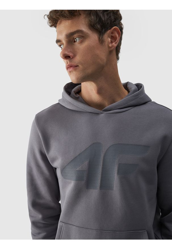 4f - 4F Bluza dresowa nierozpinana z kapturem męska - szara XL. Okazja: na co dzień. Typ kołnierza: kaptur. Kolor: szary. Materiał: dresówka. Wzór: gładki, nadruk, ze splotem. Styl: sportowy, casual