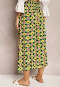 Renee - Żółto-Zielone Szerokie Spodnie Culottes z Bawełnianej Tkaniny w Mozaikowy Wzór Miratte. Kolor: żółty. Materiał: bawełna, tkanina. Sezon: lato #6