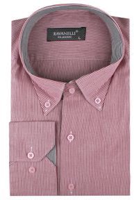 Ravanelli - Modna Koszula z Kołnierzykiem na Guziki - Drobny Prążek, Czerwona. Typ kołnierza: button down. Kolor: czerwony. Materiał: bawełna. Wzór: prążki #4
