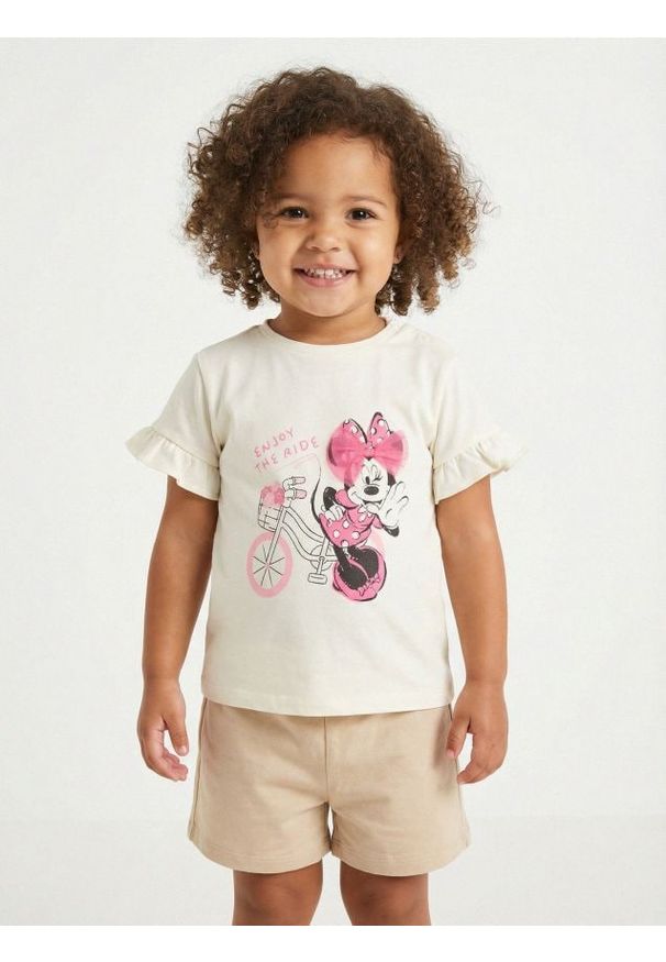 Sinsay - Bawełniana koszulka z nadrukiem Minnie Mouse - kremowy. Kolor: kremowy. Materiał: bawełna. Wzór: motyw z bajki, nadruk