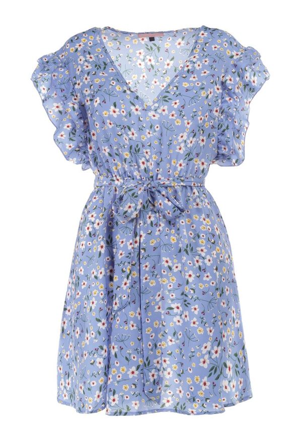 Born2be - Niebieska Sukienka Dioete. Kolor: niebieski. Materiał: materiał. Wzór: kwiaty