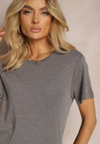 Renee - Ciemnoszara Casualowa Koszulka T-shirt z Bawełny Gittaria. Okazja: na co dzień. Kolor: szary. Materiał: bawełna. Styl: casual #3