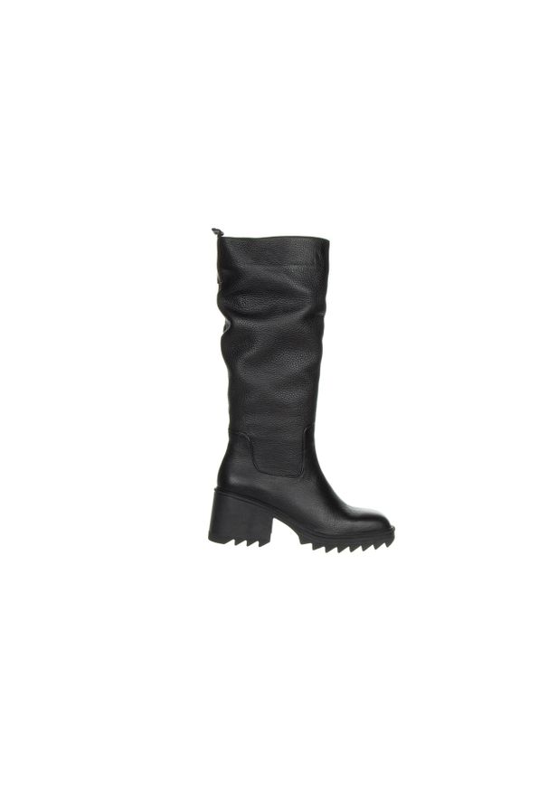 Kozaki Bayla-200 155 F-3481 01 200027, Czarny, Skóra naturalna - 36. Kolor: czarny. Szerokość cholewki: normalna. Wzór: gładki. Wysokość cholewki: przed kolano. Materiał: skóra. Sezon: zima, lato, jesień. Obcas: na obcasie. Styl: klasyczny. Wysokość obcasa: średni