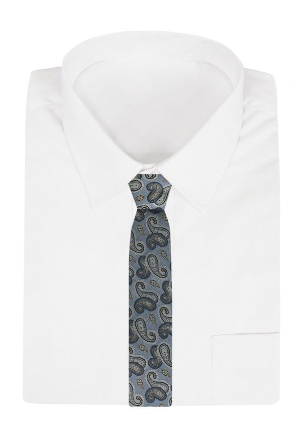 Jedwabny Krawat Męski - His Story - Odcienie Niebieskiego, Paisley. Kolor: niebieski. Materiał: jedwab. Wzór: paisley. Styl: klasyczny, elegancki