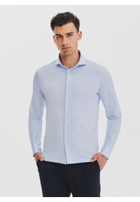 Pako Lorente - PAKO LORENTE – Jasnoniebieska koszula z dzianiny. Okazja: na co dzień. Kolor: szary, niebieski. Materiał: dzianina. Długość rękawa: długi rękaw. Długość: długie. Styl: casual #1
