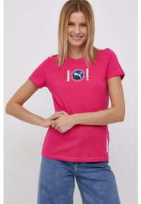 Puma T-shirt bawełniany 531658 kolor różowy. Okazja: na co dzień. Kolor: różowy. Materiał: bawełna. Wzór: nadruk. Styl: casual #5