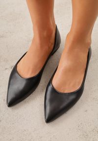 Renee - Czarne Balerinki ze Szpiczastymi Noskami w Eleganckim Stylu Lagenaria. Okazja: na imprezę, na co dzień. Nosek buta: szpiczasty. Kolor: czarny. Materiał: jeans, materiał. Wzór: kwiaty. Styl: elegancki #1