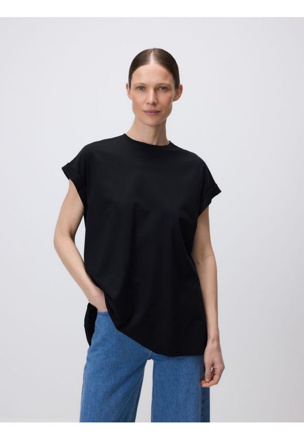 Reserved - T-shirt z modalem - czarny. Kolor: czarny. Materiał: bawełna