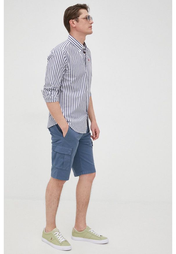 La Martina koszula męska slim z kołnierzykiem button-down. Typ kołnierza: button down. Materiał: tkanina. Długość rękawa: długi rękaw. Długość: długie. Wzór: aplikacja