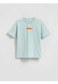 Reserved - Bawełniany t-shirt z nadrukiem - jasnoszary. Kolor: szary. Materiał: bawełna. Wzór: nadruk #1