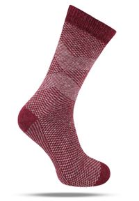 His Story - Ciepłe Wełniane Skarpetki Zimowe - Bordowe ze Wzorem. Kolor: czerwony. Materiał: wełna, elastan, poliamid. Wzór: geometria #1