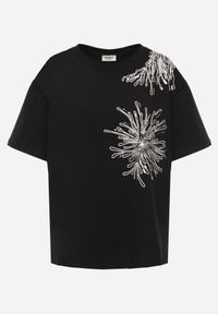 Born2be - Czarny T-shirt Bawełniany z Ozdobnymi Cekinami Greyfeather. Okazja: do pracy, na co dzień, na spotkanie biznesowe. Kolekcja: plus size. Kolor: czarny. Materiał: bawełna. Długość: długie. Wzór: gładki. Styl: elegancki, biznesowy, casual #5