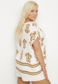 Born2be - Jasnobeżowa Bluzka z Wiskozy we Wzór w Stylu Boho Lunaseia. Okazja: na co dzień. Kolor: beżowy. Materiał: wiskoza. Styl: boho #5