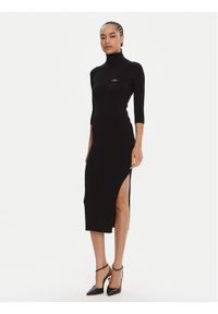 Elisabetta Franchi Sukienka dzianinowa AM-23B-56E2-V390 Czarny Slim Fit. Kolor: czarny. Materiał: lyocell