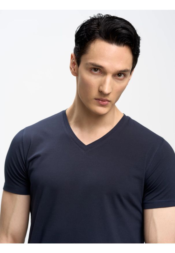 Big-Star - Koszulka męska v-neck z bawełny supima granatowa Supiclassicov 403. Kolor: niebieski. Materiał: bawełna