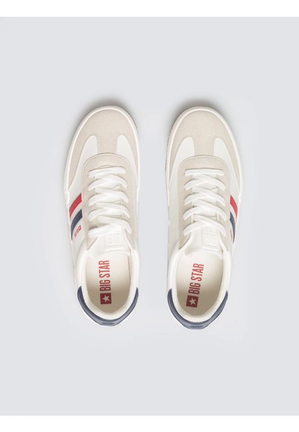 Big-Star - Sneakersy męskie białe TT174095 101. Okazja: na co dzień, na spacer. Nosek buta: okrągły. Zapięcie: sznurówki. Kolor: biały. Materiał: materiał, syntetyk, jeans, dresówka. Sport: fitness, turystyka piesza