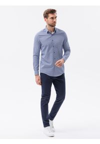 Ombre Clothing - Żakardowa koszula męska z drobnym wzorem REGULAR FIT - granatowa V2 K623 - XL. Okazja: na spotkanie biznesowe, do pracy, na co dzień. Kolor: niebieski. Materiał: żakard. Długość rękawa: długi rękaw. Długość: długie. Styl: biznesowy, klasyczny, casual #4