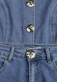 Renee - Niebieski Jeansowy Komplet z Bawełny Wide Leg Jeans i Kamizelka na Guziki Noena. Kolor: niebieski. Materiał: bawełna, jeans #8