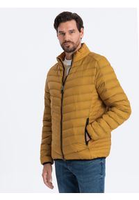 Ombre Clothing - Kurtka męska pikowana - musztardowa V3 - Rozmiar: XL. Kolor: żółty. Materiał: poliester #1