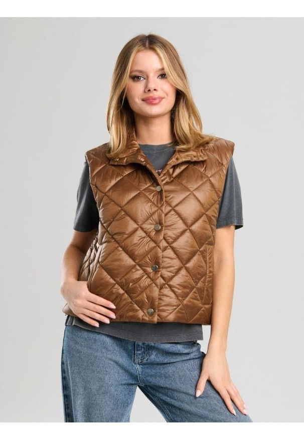 Sinsay - Pikowana kamizelka - brązowy. Kolor: brązowy