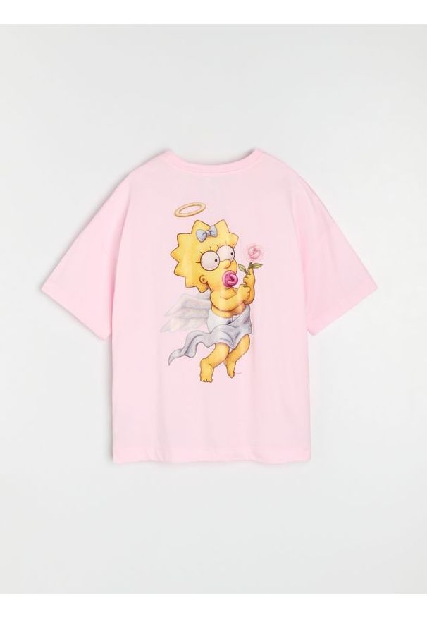 Sinsay - Bawełniana koszulka z nadrukiem The Simpsons - różowy. Kolor: różowy. Materiał: bawełna. Wzór: nadruk