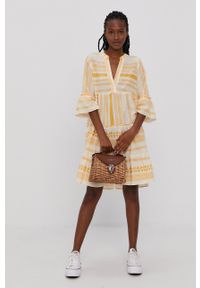 Vero Moda - Sukienka. Kolor: żółty. Materiał: tkanina, bawełna. Typ sukienki: rozkloszowane #2