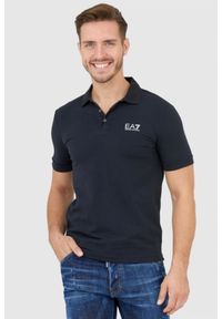 EA7 Emporio Armani - EA7 Ciemnogranatowa męska koszulka polo ze srebrnym logo, Rozmiar XL. Typ kołnierza: polo. Kolor: niebieski #1