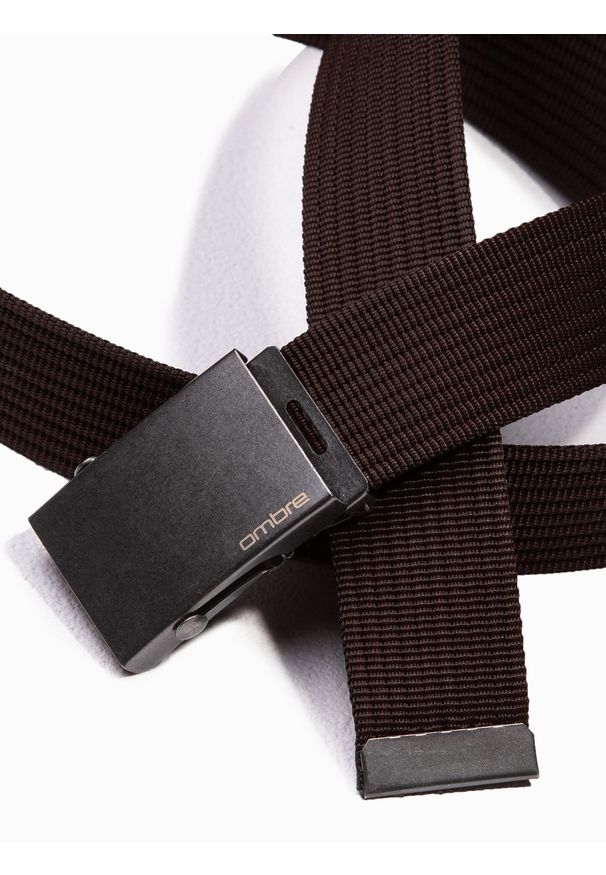 Ombre Clothing - Pasek męski parciany z metalową klamrą - brązowy. Kolor: brązowy