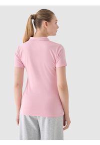 4f - 4F Koszulka polo slim damska - różowa L. Okazja: na co dzień. Typ kołnierza: polo. Kolor: różowy. Materiał: elastan, bawełna, materiał, dzianina, jersey. Długość rękawa: krótki rękaw. Długość: krótkie. Wzór: ze splotem, gładki, jednolity. Styl: klasyczny, casual, sportowy #2
