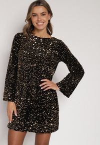 Born2be - Złota Cekinowa Sukienka z Odkrytymi Plecami i Wiązaniem Diadina. Kolor: złoty. Materiał: wiskoza, elastan, futro. Wzór: aplikacja. Styl: wizytowy, elegancki #7