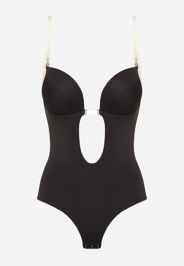 Born2be - Czarne Body Modelujące z Odkrytymi Plecami i Usztywniany Miseczkami Pinneliae. Kolor: czarny