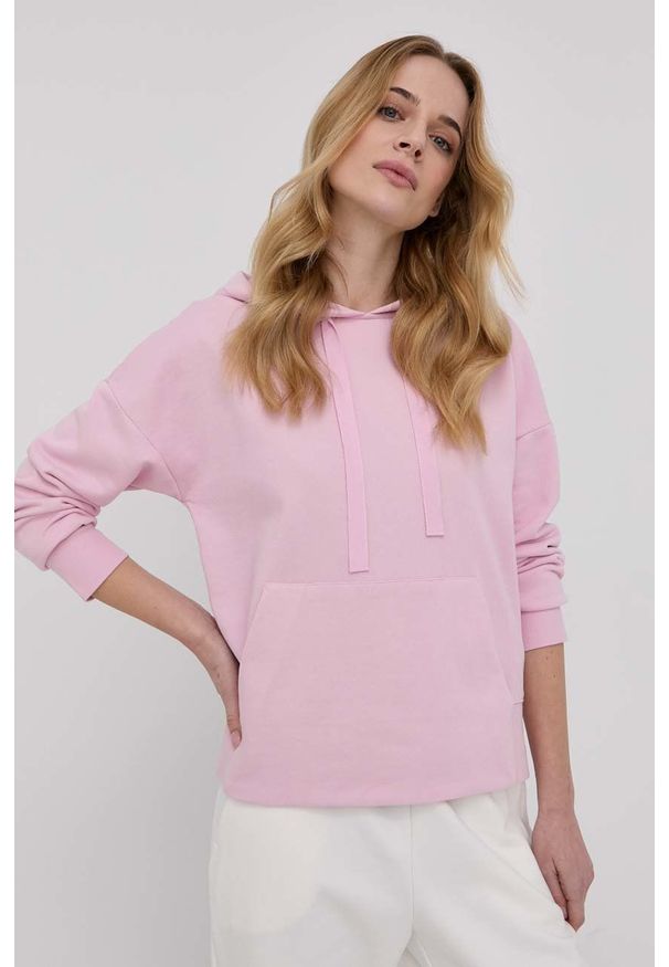 Weekend Max Mara bluza bawełniana damska kolor różowy z kapturem gładka. Typ kołnierza: kaptur. Kolor: różowy. Materiał: bawełna. Długość rękawa: długi rękaw. Długość: długie. Wzór: gładki