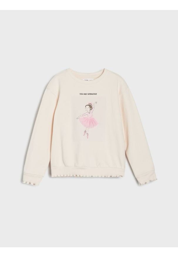 Sinsay - Bluza z aplikacją 3D - kremowy. Kolor: kremowy. Wzór: aplikacja